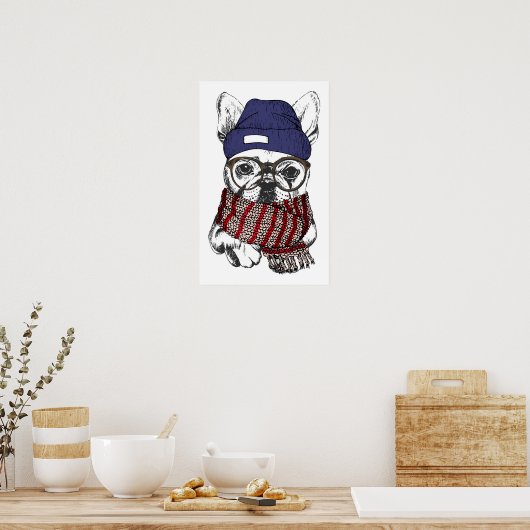Hipster French Bull Dog Poster (Keuken)