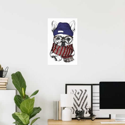 Hipster French Bull Dog Poster (Thuiskantoor)