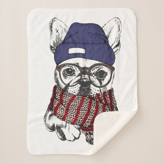 Hipster French Bull Dog Sherpa Deken (Voorkant)