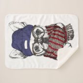 Hipster French Bull Dog Sherpa Deken (Voorkant (horizontaal))