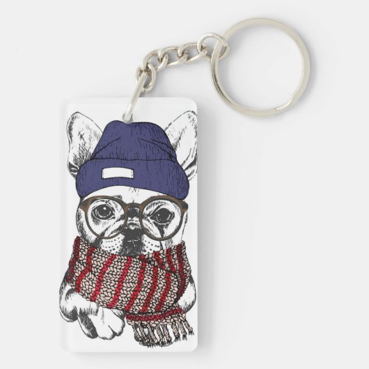 Hipster French Bull Dog Sleutelhanger (achterkant)