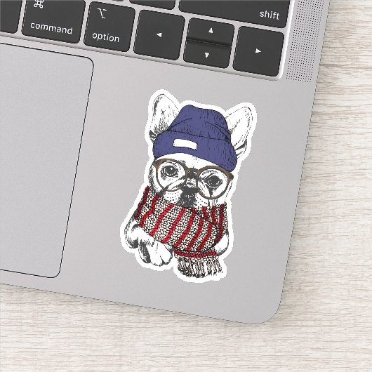 Hipster French Bull Dog Sticker (Detail)