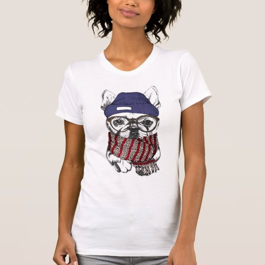 Hipster French Bull Dog T-shirt (Voorkant)