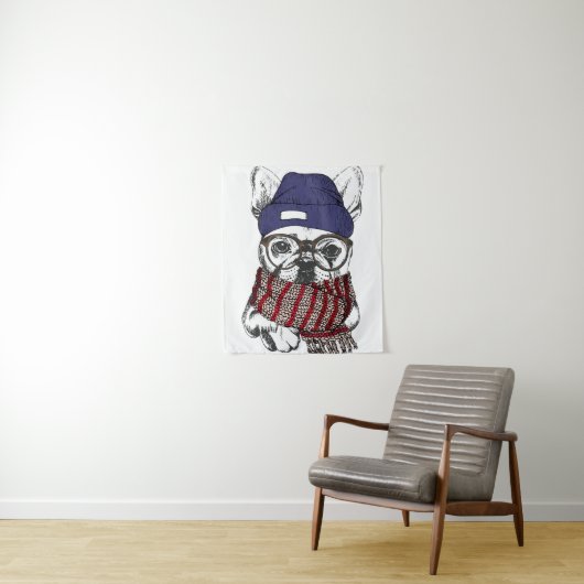Hipster French Bull Dog Wandkleed (In situ)