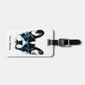Hipster French Bulldog Nerdy Dog Aangepaste naam Bagagelabel (Voorkant horizontaal)