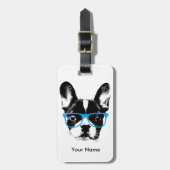 Hipster French Bulldog Nerdy Dog Aangepaste naam Bagagelabel (Voorkant verticaal)