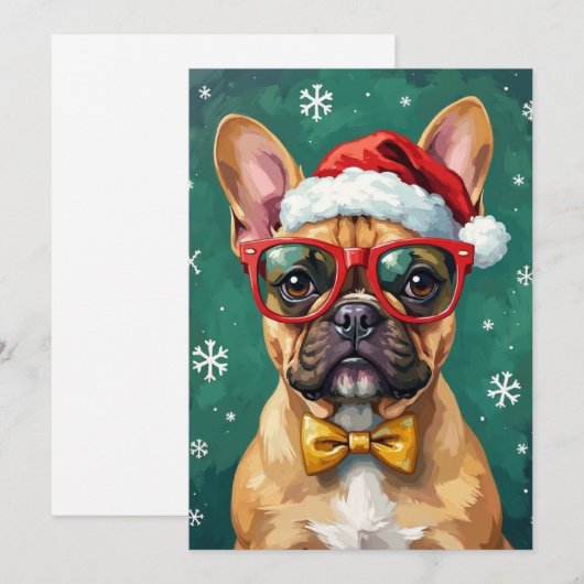 Hipster French Bulldog Santa Glasses Modern  Feestdagenkaart (Voorkant / Achterkant)