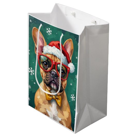 Hipster French Bulldog Santa Glasses Modern  Medium Cadeauzakje (Voorkant Gekanteld)