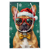 Hipster French Bulldog Santa Glasses Modern  Medium Cadeauzakje (Voorkant)