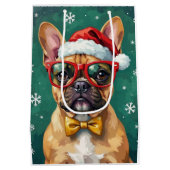 Hipster French Bulldog Santa Glasses Modern  Medium Cadeauzakje (Achterkant)