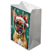 Hipster French Bulldog Santa Glasses Modern  Medium Cadeauzakje (Achterkant Gekanteld)