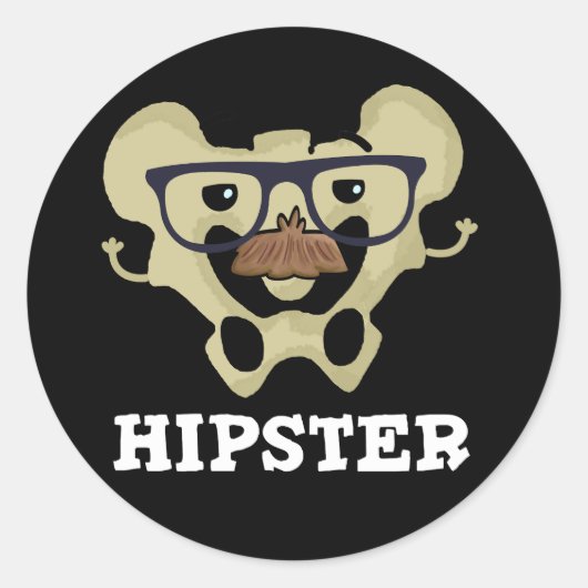 Hipster Funny Hip Bone Anatomy Pun Dark BG Ronde Sticker (Voorkant)