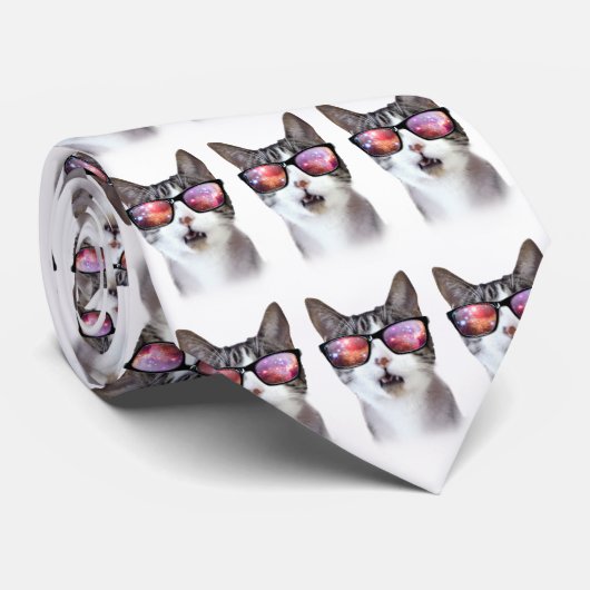Hipster Galaxy Space Cat Stropdas (Opgerold)