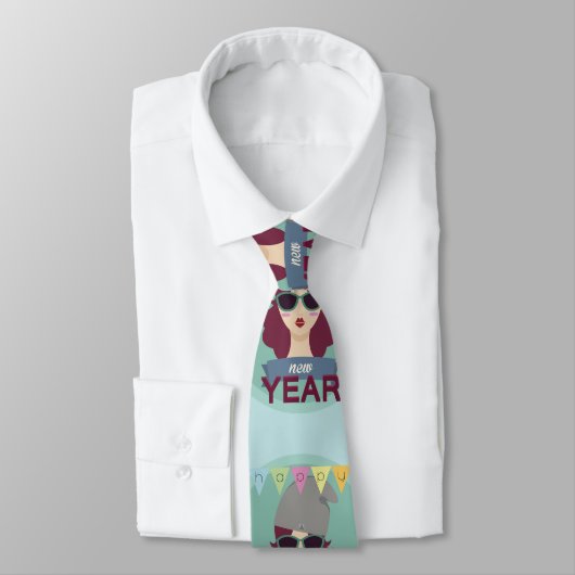 hipster gelukkig nieuw jaar stropdas (Gebonden)