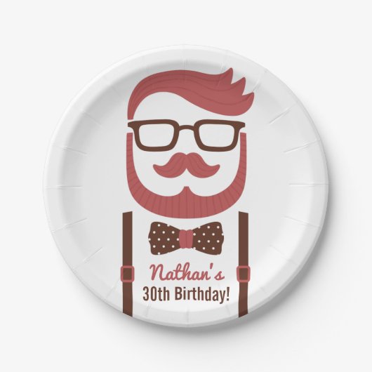 Hipster Gentleman Mannen Birthday Party Supplies Papieren Bordje (Voorkant)