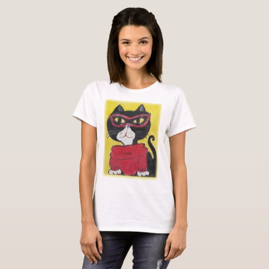 Hipster geschilderde coltrui kat t-shirt (Voorkant volledig)