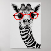 Hipster Giraffe in Red Glasses Giraffe Drawing Art Poster (Voorkant)