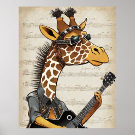 Hipster Giraffe Poster - Rockstar Dieren Muur Kuns