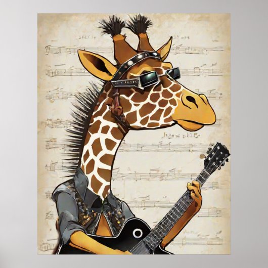 Hipster Giraffe Poster - Rockstar Dieren Muurkunst (Voorkant)