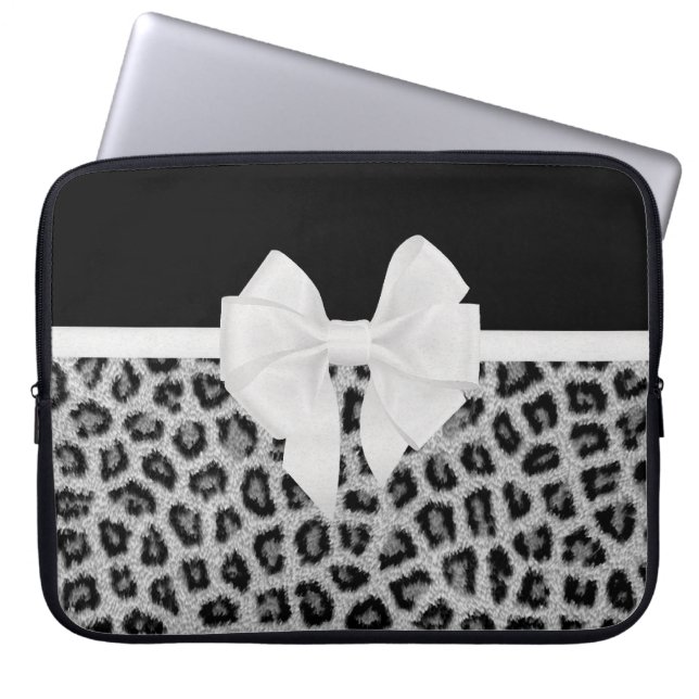 Hipster Girly Black White Animal Print en Bow Laptop Sleeve (Voorkant)