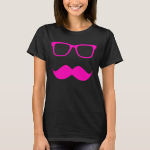Hipster Glasses + Mustache - Roze T-shirt
