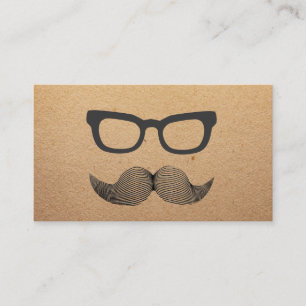 Hipster Glasses & Mustache Rustic Kraft Contactkaartje