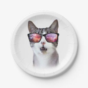 Hipster Glasses Space Galaxy Cat Paper Borden Papieren Bordje