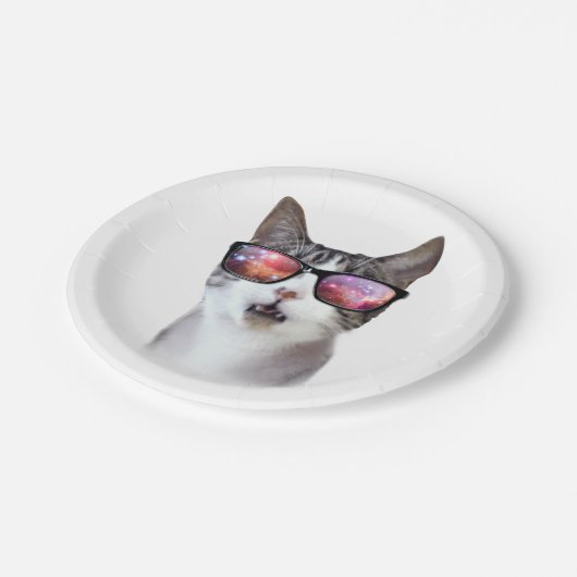 Hipster Glasses Space Galaxy Cat Paper Borden Papieren Bordje (Gekanteld)
