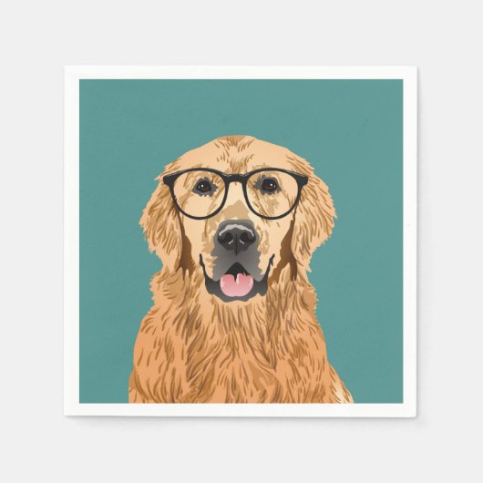 Hipster Golden Retriever Verjaardagspapier Servet (Voorkant)