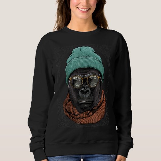 Hipster Gorilla Animal Wearing Glasses Monkey Gori Trui (Voorkant)