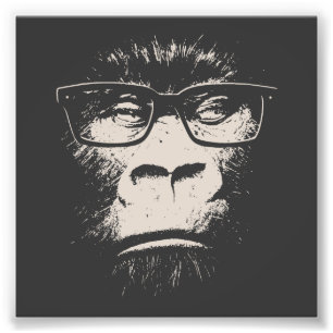 Hipster Gorilla met bril Foto Afdruk