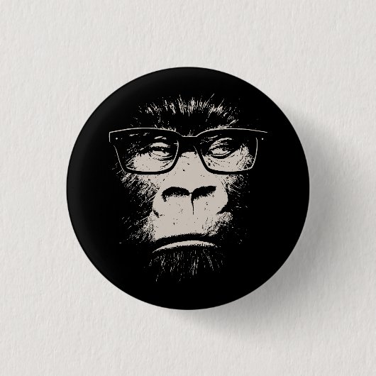 Hipster Gorilla met bril Ronde Button 3,2 Cm (Voorkant)
