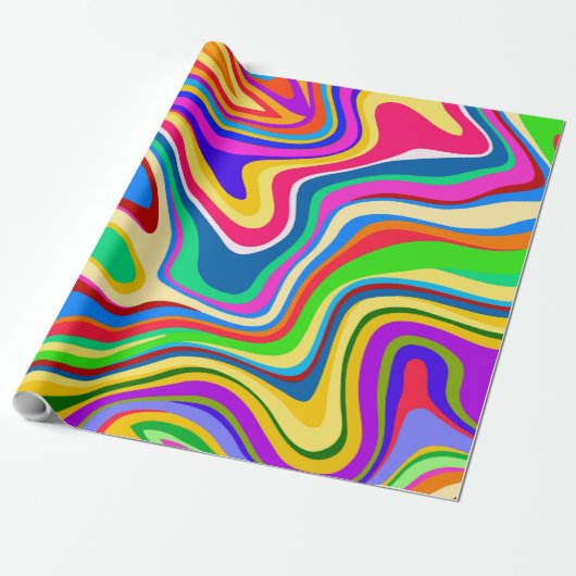 Hipster Groovy Retro Rainbow Surface Patroon  Cadeaupapier (Uitgerold)