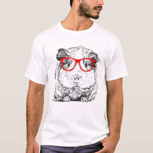 Hipster Guinea Pig. in Red Glasses Pet Animal T-shirt
