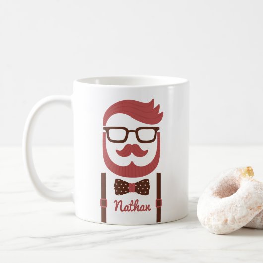 Hipster Heren Snor en Strikdas Mok (Met donut)