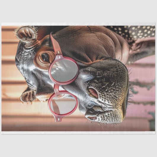 Hipster Hippo Roze Zonnebril Decoupage Links Tissuepapier (Voorkant)