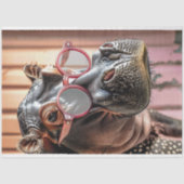 Hipster Hippo Roze Zonnebril Decoupage Links Tissuepapier (Voorkant)