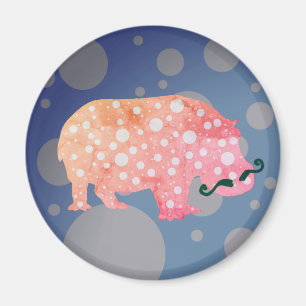 Hipster Hippopotamus Standaard, 5,7 cm ronde magne Magneet