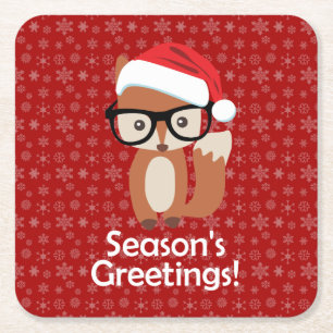 Hipster Holiday Fox Glasses Cute Animal Kerstmis Kartonnen Onderzetters