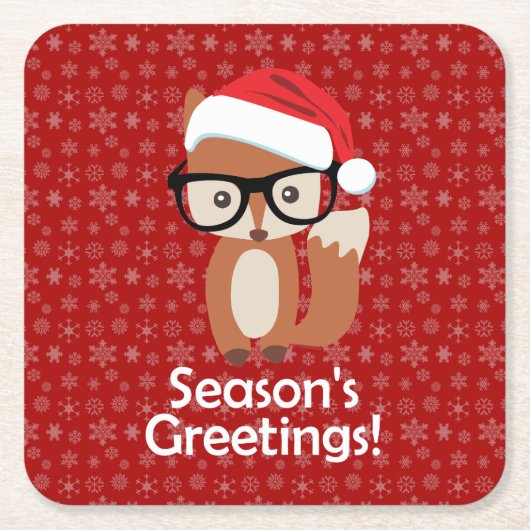 Hipster Holiday Fox Glasses Cute Animal Kerstmis Kartonnen Onderzetters (Voorkant)