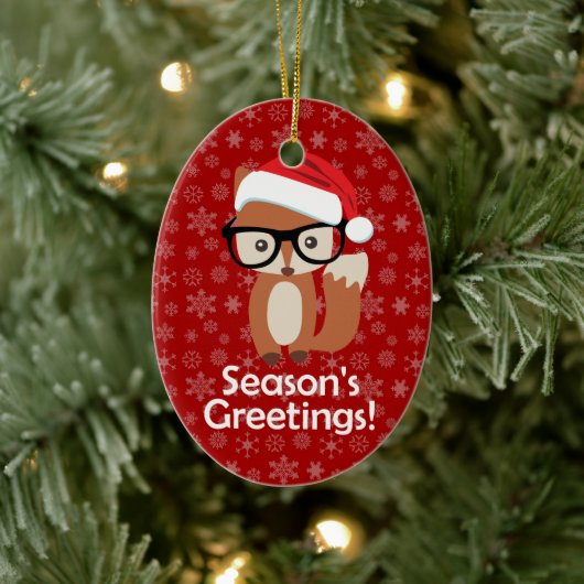 Hipster Holiday Fox Glasses Cute Animal Kerstmis Keramisch Ornament (Boom)