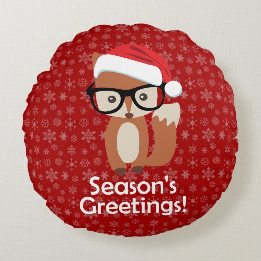 Hipster Holiday Fox Glasses Cute Animal Kerstmis Rond Kussen (Voorkant)