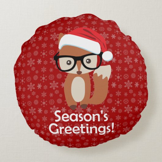 Hipster Holiday Fox Glasses Cute Animal Kerstmis Rond Kussen (Achterkant)