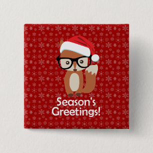 Hipster Holiday Fox Glasses Cute Animal Kerstmis Vierkante Button 5,1 Cm