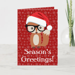 Hipster Holiday Fox w/Glasses Gevouwen Wenskaart Feestdagen Kaart