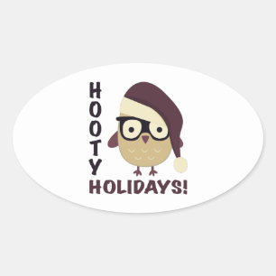 Hipster Hooty Feestdagen. Ovale Sticker