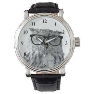 Hipster horloge   grappige uil met bril foto