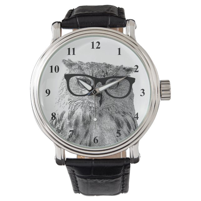Hipster horloge | grappige uil met bril foto (Voorkant)
