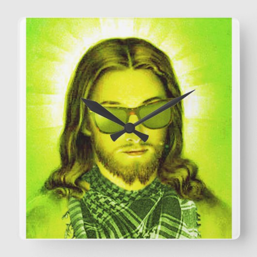 hipster jesus saves en handschoenen vierkante klok (Voorkant)