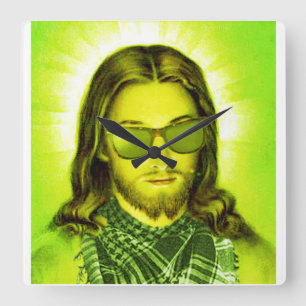 hipster jesus saves en handschoenen vierkante klok